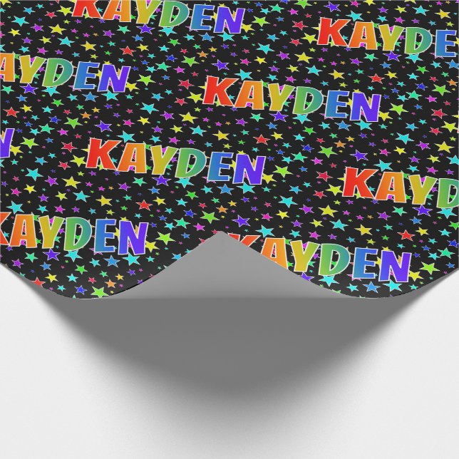 Papel De Regalo Nombre del arcoiris "KAYDEN" + estrellas (Esquina)