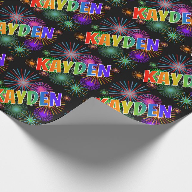 Papel De Regalo Nombre del arcoiris "KAYDEN" + Fuegos artificiales (Esquina)