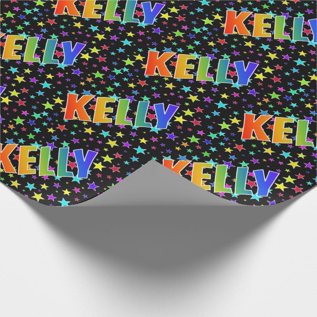 Papel De Regalo Nombre del arcoiris "KELLY" + estrellas (Esquina)