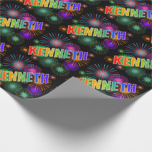 Papel De Regalo Nombre del arcoiris "KENNETH" + Fuegos artificiale