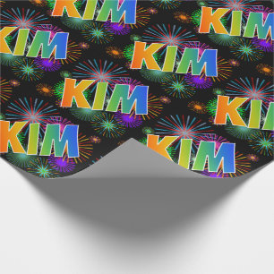 Papel De Regalo Nombre del arcoiris "KIM" + Fuegos artificiales