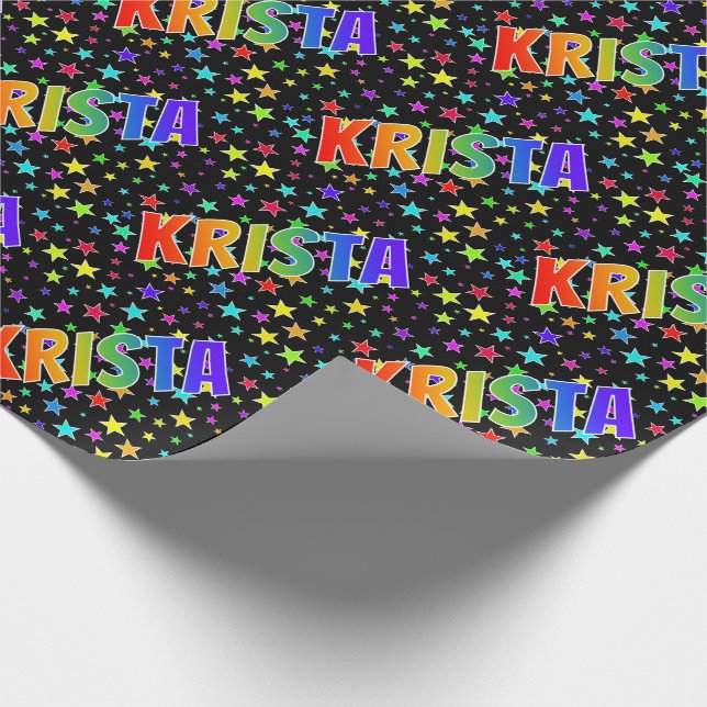 Papel De Regalo Nombre del arcoiris "KRISTA" + estrellas (Esquina)