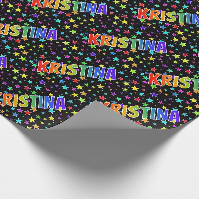 Papel De Regalo Nombre del arcoiris "KRISTINA" + estrellas (Esquina)