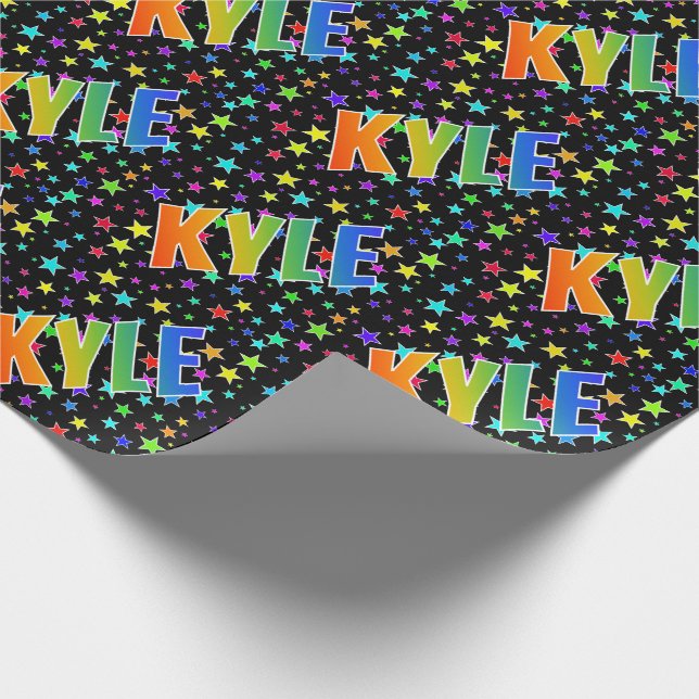 Papel De Regalo Nombre del arcoiris "KYLE" + Estrellas (Esquina)