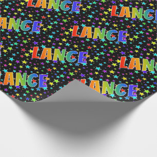 Papel De Regalo Nombre del arcoiris "LANCE" + estrellas