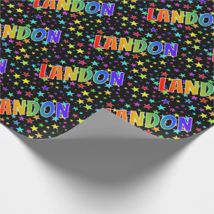 Papel De Regalo Nombre del arcoiris "LANDON" + estrellas