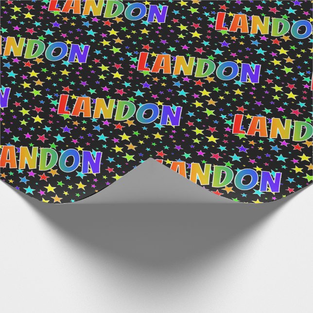 Papel De Regalo Nombre del arcoiris "LANDON" + estrellas (Esquina)