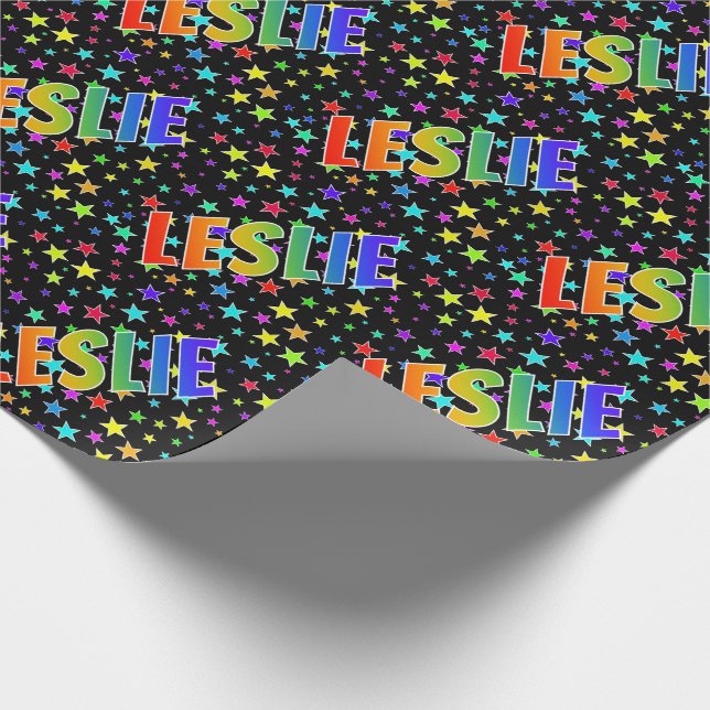 Papel De Regalo Nombre del arcoiris "LESLIE" + estrellas (Esquina)