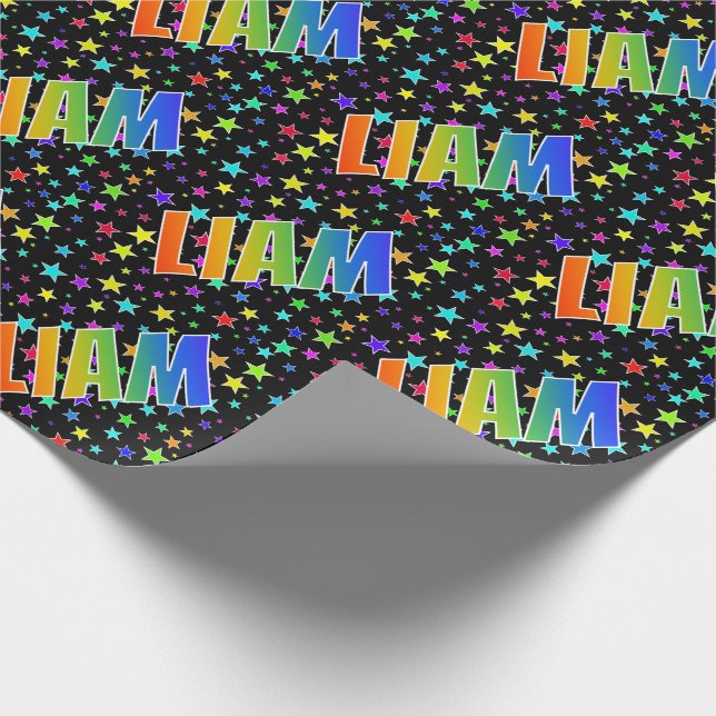 Papel De Regalo Nombre del arcoiris "LIAM" + estrellas (Esquina)