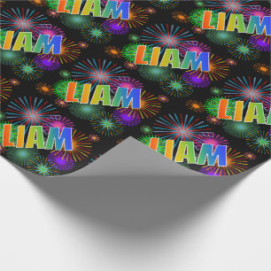Papel De Regalo Nombre del arcoiris "LIAM" + Fuegos artificiales