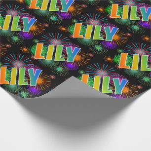 Papel De Regalo Nombre del arcoiris "LILY" + Fuegos artificiales