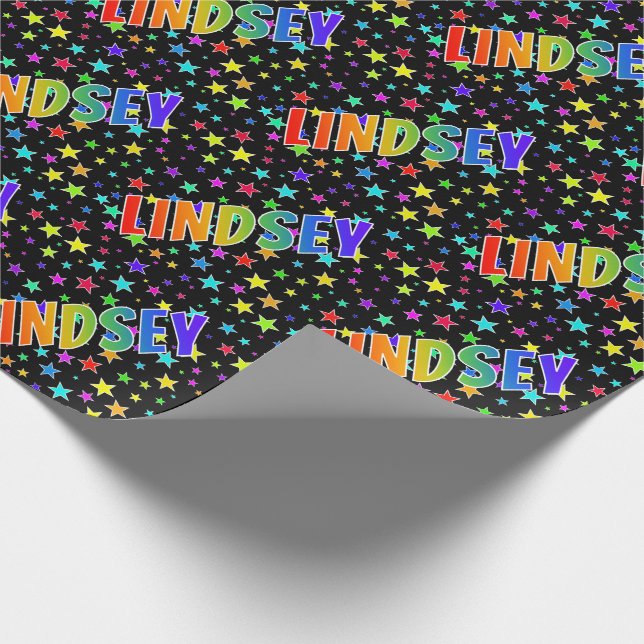 Papel De Regalo Nombre del arcoiris "LINDSEY" + estrellas (Esquina)