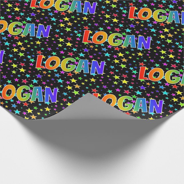 Papel De Regalo Nombre del arcoiris "LOGAN" + estrellas (Esquina)