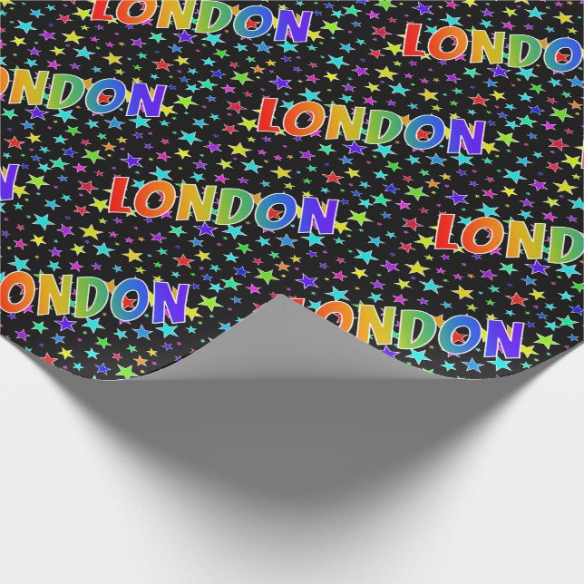 Papel De Regalo Nombre del arcoiris "LONDRES" + estrellas (Esquina)