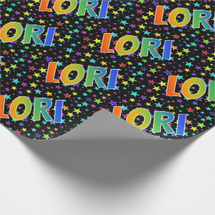 Papel De Regalo Nombre del arcoiris "LORI" + Estrellas