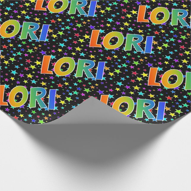 Papel De Regalo Nombre del arcoiris "LORI" + Estrellas (Esquina)