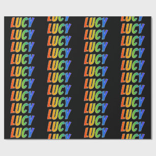 Papel De Regalo Nombre del arcoiris "LUCY"; Divertido y colorido