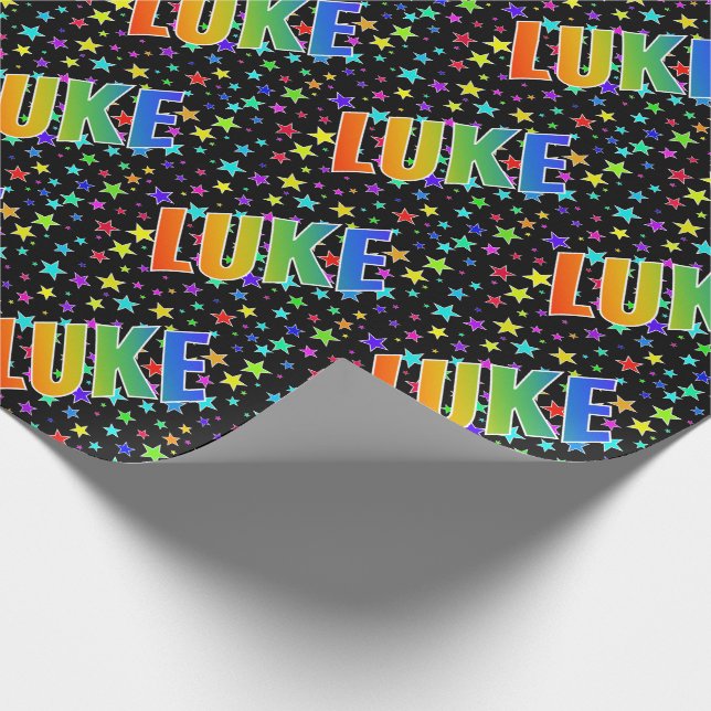 Papel De Regalo Nombre del arcoiris "LUKE" + estrellas (Esquina)