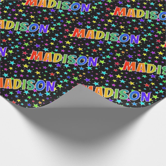 Papel De Regalo Nombre del arcoiris "MADISON" + estrellas (Esquina)