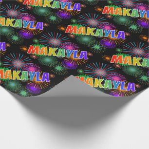 Papel De Regalo Nombre del arcoiris "MAKAYLA" + Fuegos artificiale