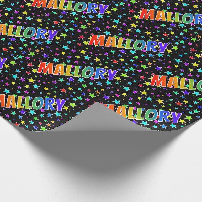 Papel De Regalo Nombre del arcoiris "MALLORY" + estrellas (Esquina)