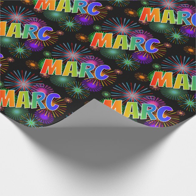Papel De Regalo Nombre del arcoiris "MARC" + Fuegos artificiales (Esquina)