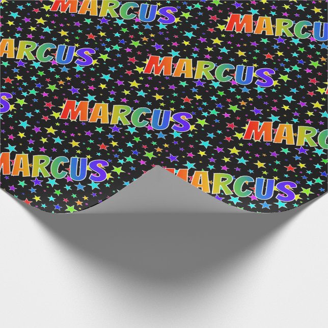 Papel De Regalo Nombre del arcoiris "MARCUS" + estrellas (Esquina)