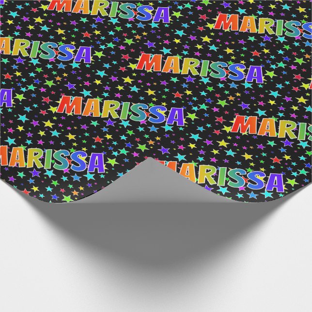Papel De Regalo Nombre del arcoiris "MARISSA" + Estrellas (Esquina)