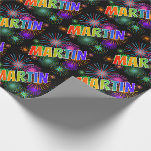 Papel De Regalo Nombre del arcoiris "MARTIN" + Fuegos artificiales