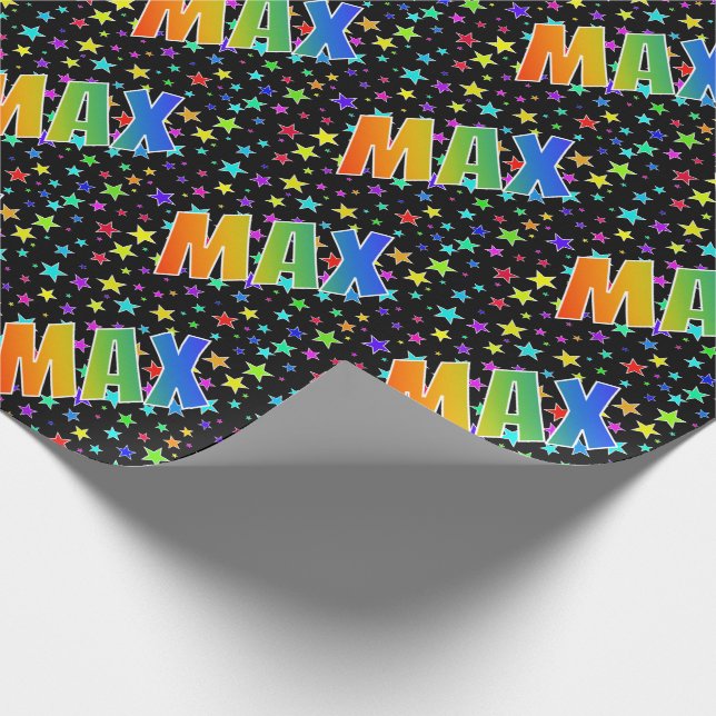 Papel De Regalo Nombre del arcoiris "MAX" + estrellas (Esquina)