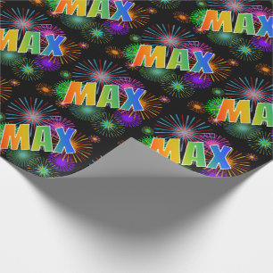 Papel De Regalo Nombre del arcoiris "MAX" + Fuegos artificiales