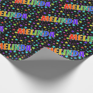 Papel De Regalo Nombre del arcoiris "MELINDA" + estrellas
