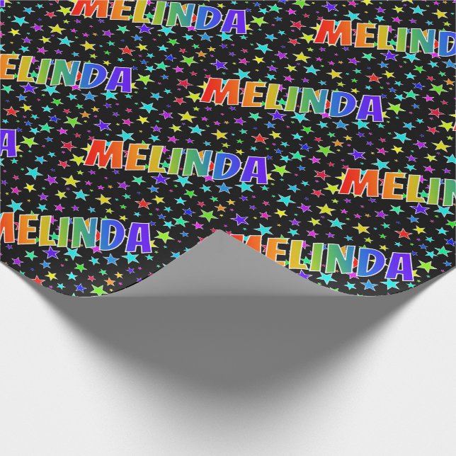 Papel De Regalo Nombre del arcoiris "MELINDA" + estrellas (Esquina)