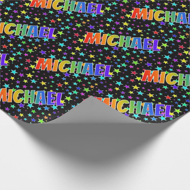 Papel De Regalo Nombre del arcoiris "MICHAEL" + estrellas (Esquina)