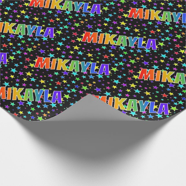 Papel De Regalo Nombre del arcoiris "MIKAYLA" + estrellas (Esquina)