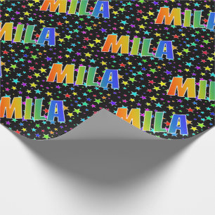 Papel De Regalo Nombre del arcoiris "MILA" + Estrellas
