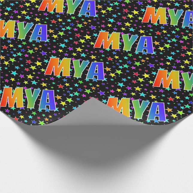 Papel De Regalo Nombre del arcoiris "MYA" + estrellas (Esquina)