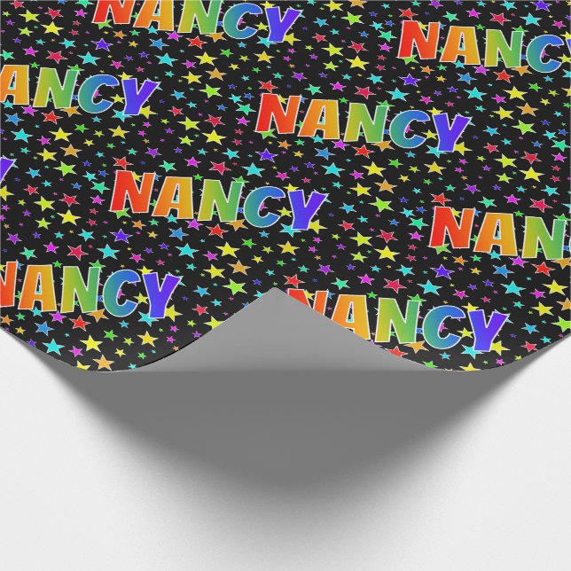 Papel De Regalo Nombre del arcoiris "NANCY" + estrellas (Esquina)