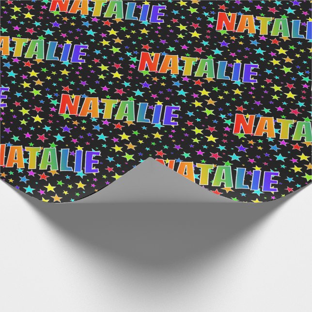 Papel De Regalo Nombre del arcoiris "NATALIE" + estrellas (Esquina)