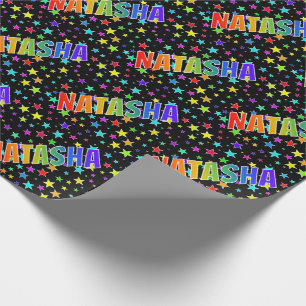 Papel De Regalo Nombre del arcoiris "NATASHA" + estrellas