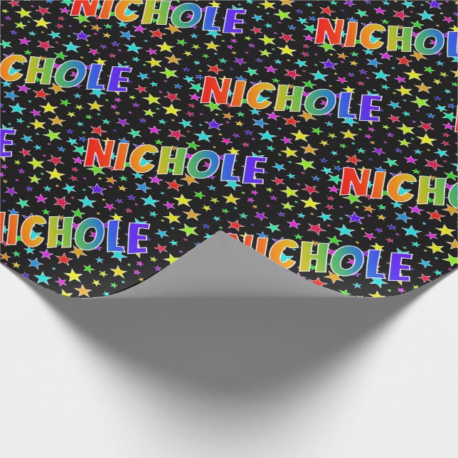 Papel De Regalo Nombre del arcoiris "NICHOLE" + estrellas (Esquina)