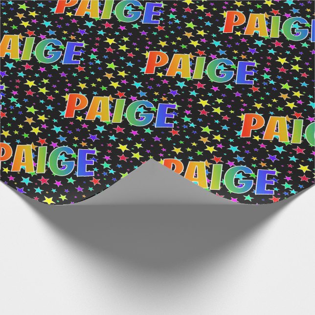 Papel De Regalo Nombre del arcoiris "PAIGE" + Estrellas (Esquina)