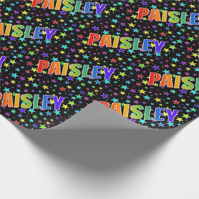Papel De Regalo Nombre del arcoiris "PAISLEY" + estrellas (Esquina)