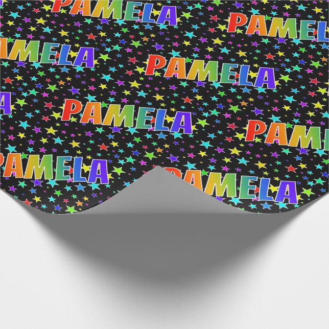 Papel De Regalo Nombre del arcoiris "PAMELA" + estrellas (Esquina)