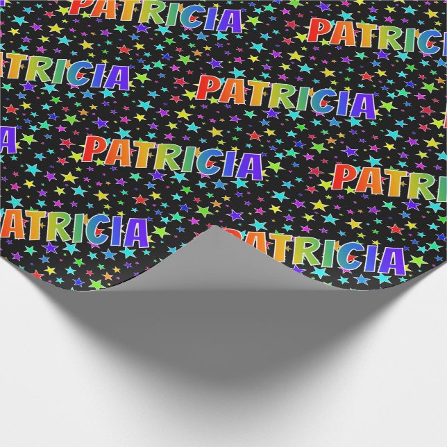 Papel De Regalo Nombre del arcoiris "PATRICIA" + estrellas (Esquina)