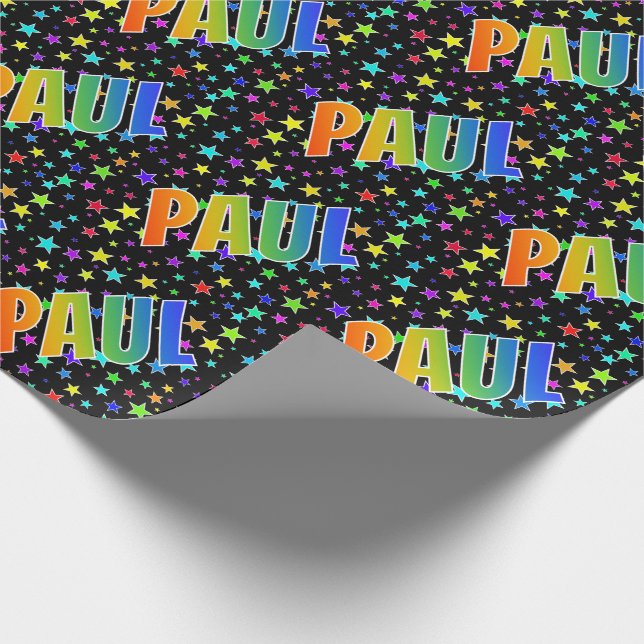 Papel De Regalo Nombre del arcoiris "PAUL" + estrellas (Esquina)