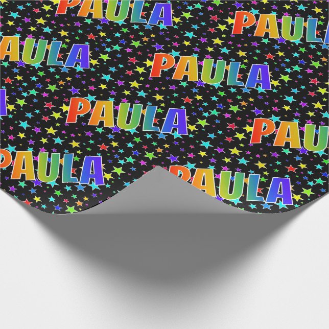 Papel De Regalo Nombre del arcoiris "PAULA" + estrellas (Esquina)