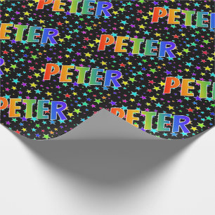 Papel De Regalo Nombre del arcoiris "PETER" + estrellas