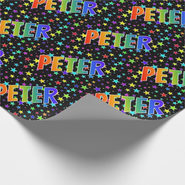 Papel De Regalo Nombre del arcoiris "PETER" + estrellas (Esquina)