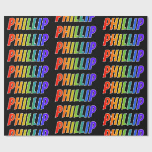 Papel De Regalo Nombre del arcoiris "PHILLIP"; Divertido y colorid